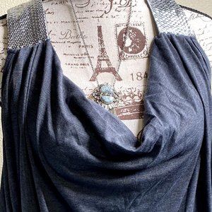 Grey Super Soft Cold Shoulder Top w/sequin straps